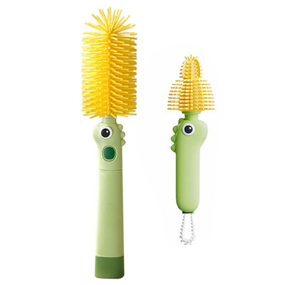 2-Pack Baby Bottle Brush, Dinosaur Theme 2-Size Silicone Bristles for Cleaning Baby Bottles, Sippy Cups, Travel & Home Use, Green