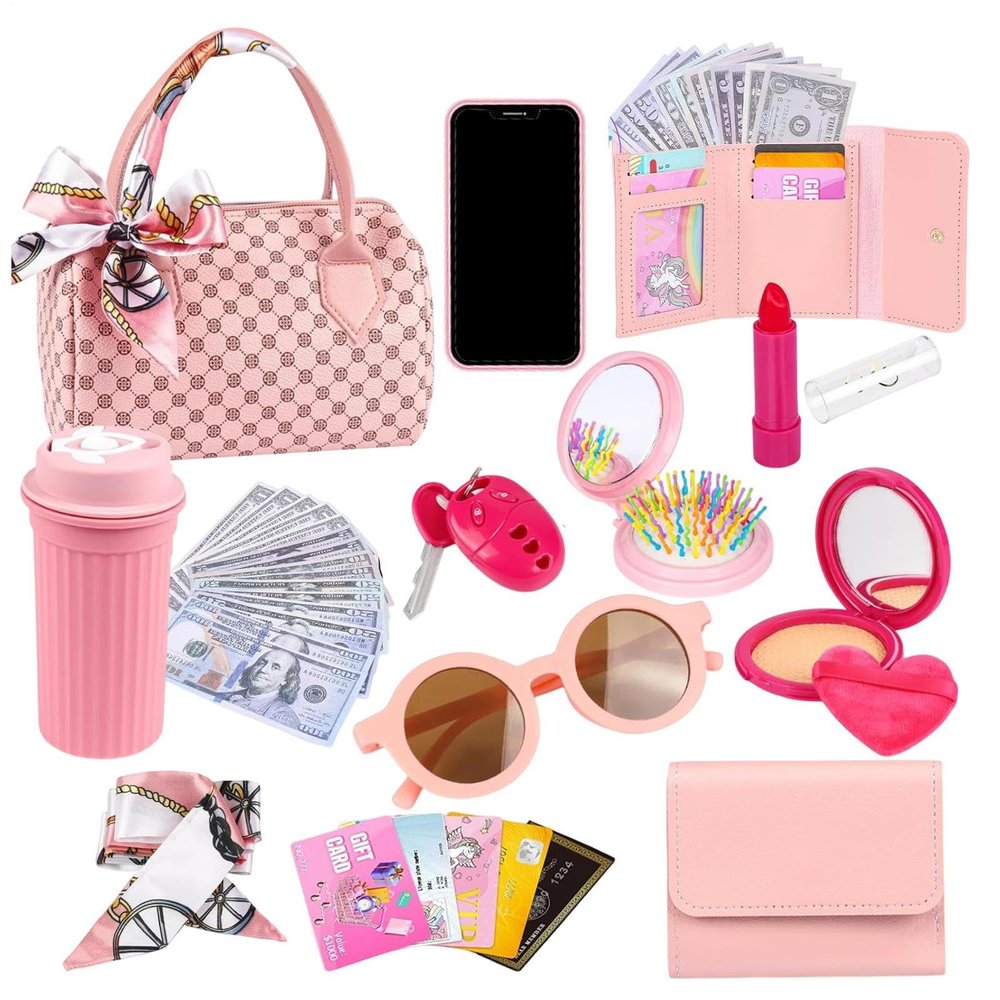 Interactive Play Purse, Pretend Toy with Silk Scarf, 20cm Kids Feature, Fabric Material Model, Little Girls Purse with Role-Play Design, Sisters Classmates Preschoolers 3-6 Years Birthday Use