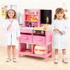 HONEY JOY Kids Wooden Doctor Play Set, 2 In 1 Checkup Medical Office Center & Vet Clinic Station, Chalkboard, Pet Scale & Medical Kit, X-Ray, Toddler Pretend Hospital Playset Kit for Boys Girls (Pink) view 2