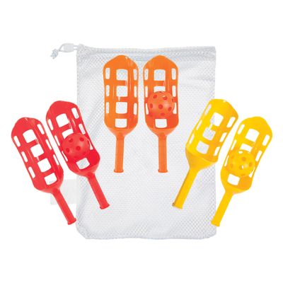 Champion Sports Scoop Ball Set, Plastic, Assorted Warm Colors, Set of 6 Scoops and 3 Balls