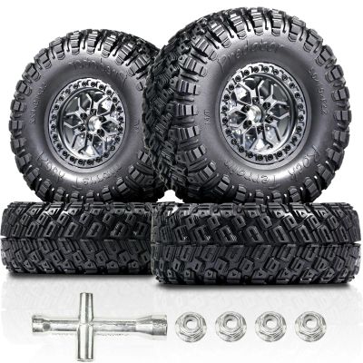 2.2 RC Crawler Tires 1/10 Beadlock Wheels 12mm Hex, Mud Terrain Rock Tires Soft Rubber 5.0x1.9, Aluminum Beadlock Rims 5.5mm Offset, RC Wheel Tire Set for SCX10 TRX4 TRX6 Gen8 VS4-10 D90 CFX