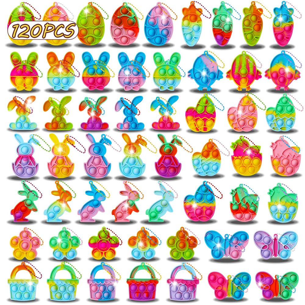 120Pcs Easter Party Favors for Kids,Easter Egg Fillers Basket Stuffers,Fidget Toys Bulk Its Birthday Gifts for Toddlers Adult,Classroom Prizes Box,Goodie Bag Stuffer,Treasure Chest Toy,Bubbles Poppers