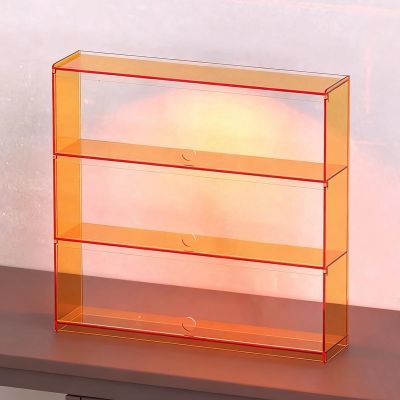 16 in Width Acrylic Display Cabinet, Wall Hanging Acrylic Display Case for Figures, Minifigure Storage Shelves Showcase Box with Door(Orange,3 Tier)