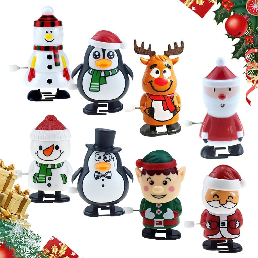 8PCS Christmas Wind Up Toys, 2025 New Christmas Stocking Stuffers Wind Up Toys Christmas Toys, Jumping Walking Toys Funny Toy Party Gifts for Christmas Party Favors Goody Bag Filler (Multicolor)