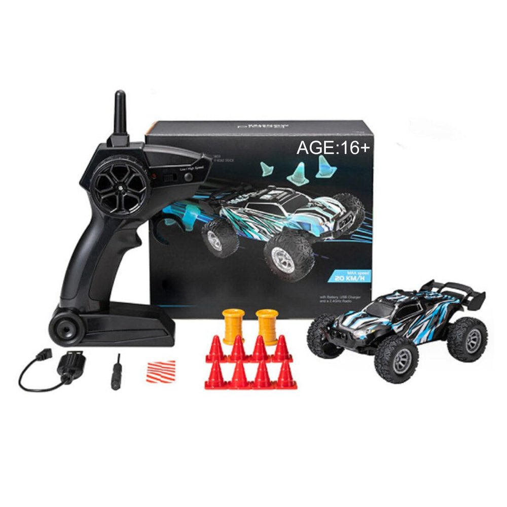 1:32 Scale RC Drift Off-Road Vehicle, 2.4G 4WD 20+ KM/H High Speed Remote Control Truck, Full-Scale Synchronous Controller, Ready-to-Run Mini Crawler Car for Adults - Blue