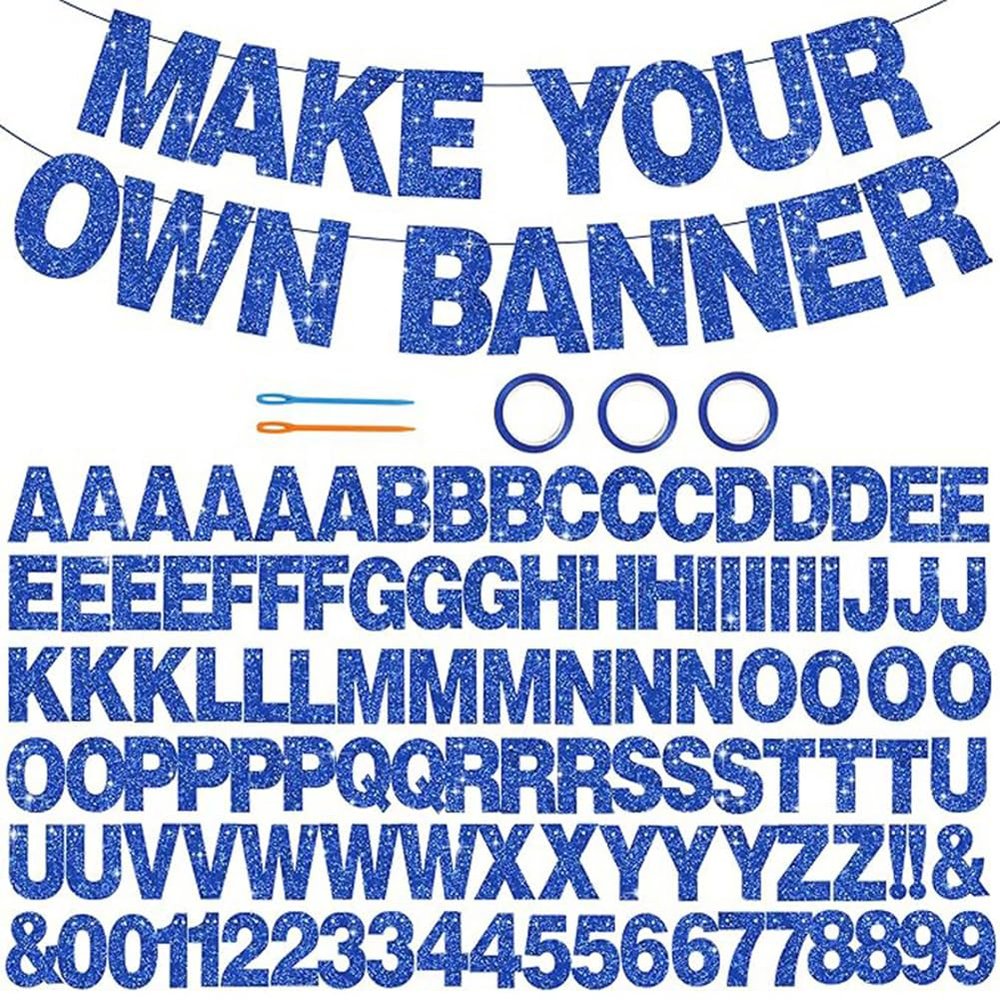 116 PCS Glitter DIY Letter Banner Kit Make Your Own Custom Birthday Party Decorations Personalized Banner Paper Letters for Wall Decor Graduation Wedding Anniversary Celebration Supplies (Dark Blue)