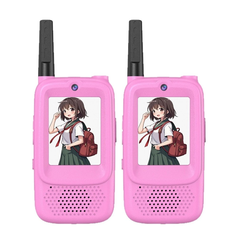 Diyeeni Video Walkie Talkie Toys, 2 Pack Two Way Radios for Kids with Lanyard, 1640.4ft Long Range, 2.0 Inch Screen, Christmas Birthday Gifts for Indoor Outdoor, Pink + Pink