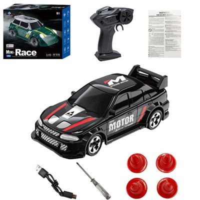1:64 Scale Desktop Drift Car, 2.4G Full-Scale 4WD Remote Control Car with Roadblocks, Mini RC Drift Racing Sports Cars Model for Adults and Hobbyists - KF33 Black