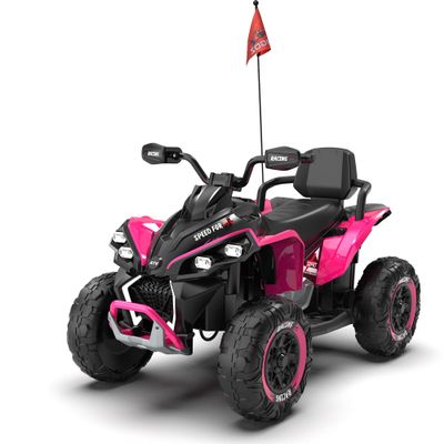 24V Kids Ride On Electric XXXL ATV w/Remote Control, Four-Wheel Shock Absorber, High Chassis, Music,Lights,USB,MP3,Power Display,Bluetooth,speeds of 1.24-3.73MPH for Kids Aged 3-12, Pink