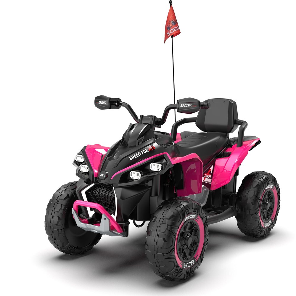 24V Kids Ride On Electric XXXL ATV w/Remote Control, Four-Wheel Shock Absorber, High Chassis, Music,Lights,USB,MP3,Power Display,Bluetooth,speeds of 1.24-3.73MPH for Kids Aged 3-12, Pink