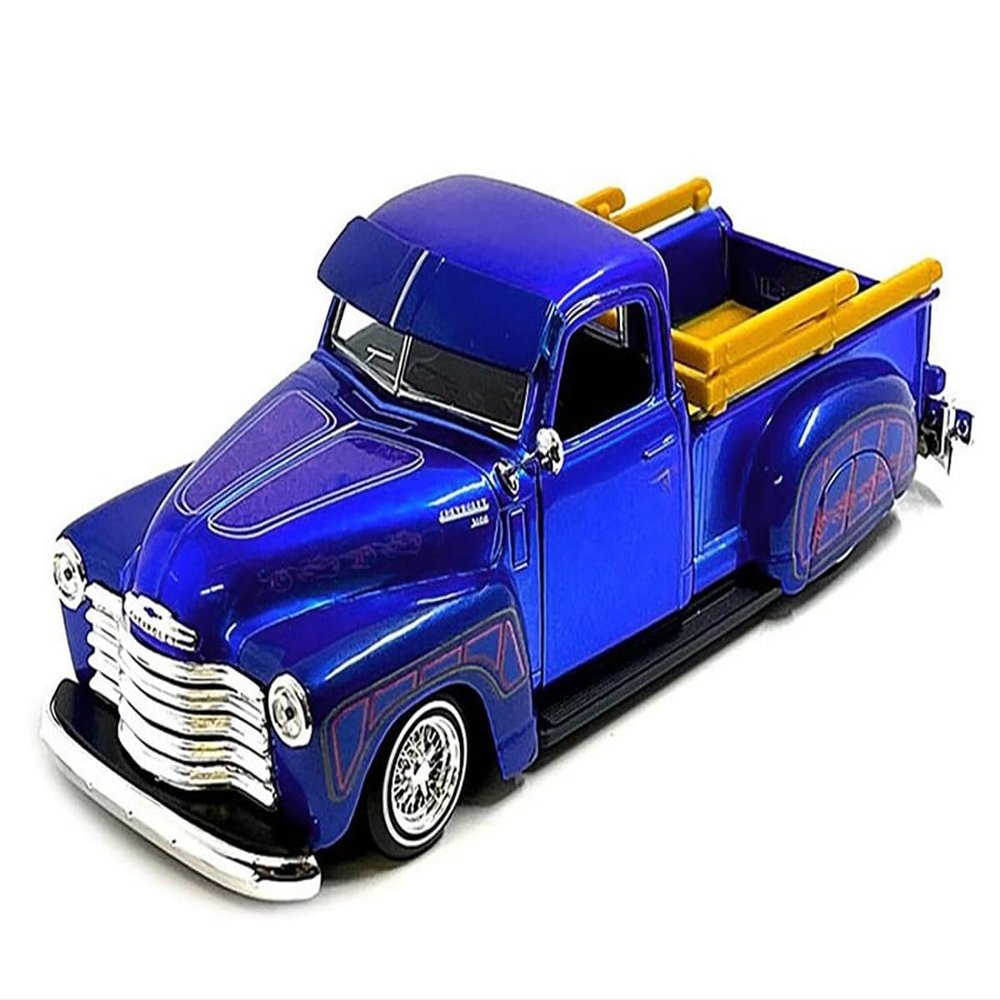 1950 3100 Pickup Truck Lowrider Candy Blue with Graphics Lowriders Series 1/25 Diecast Model Car 32545BL