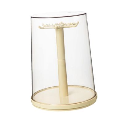 360 Degree Rotating Figure Display Case with Dustproof Cover, 8.66x11.42 Inch Desktop Jewelry Organizer Showcase for Mini Toys Dolls Action Figures- White