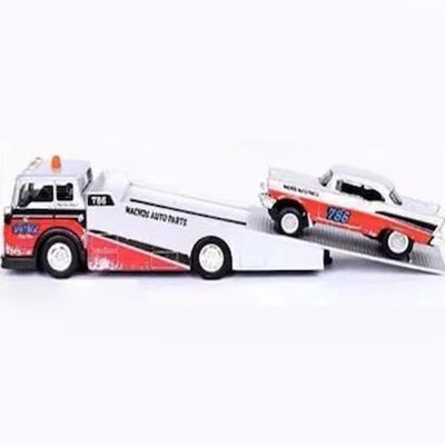 1957 Bel Air Gasser #786 Silver and Red with Ramp Tow Truck Elite Transport 1/64 Diecast Models 15055A