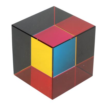 Asixxsix Optical Cube Prism, 25mm Glass Prism Cube RGB Dispersion for Light Refraction Physics Teaching, with Stand for Home Office Decor Photography Props, Color Cube Optical Cube (50mm)