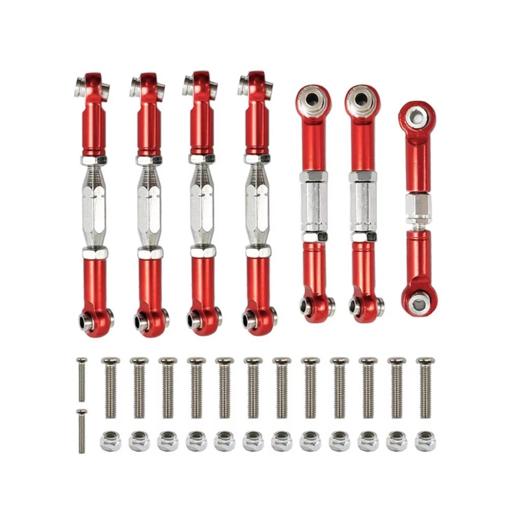 AQWBTYD Compatible with Wltoys 144001 144002 144010 124007 124016 124017 RC Car Parts Metal Front Rear Tie Rod Linkage Servo Link Rod Set RC Assortment(Red)
