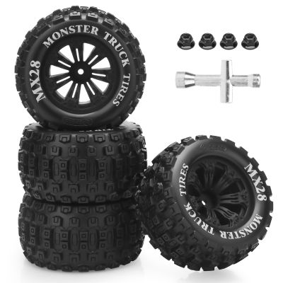 12mm Hex RC Wheels and Tires, daitoku MX28 RC Truck Tires for Traxxas Rustler Stampede Hoss 2wd 4x4 vxl Redcat RIAARIO AMORIL - Style B (Black) Not Glued
