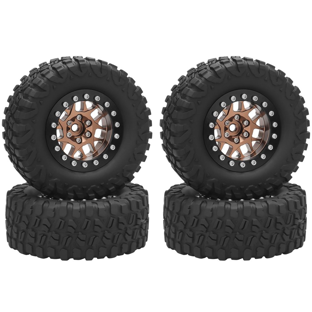 1.3 Beadlock Wheels and Tires, daitoku 1.3" RC Car Tires for 1/18 TRX4M Ascent-18 1/24 SCX24 FCX24 RC Crawler Car (Copper)