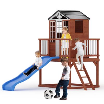 Outdoor Wooden Playhouse with Step Ladder