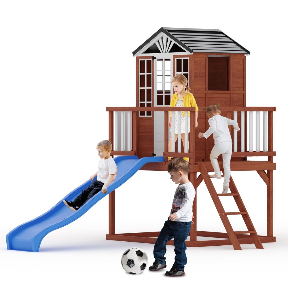 Outdoor Wooden Playhouse with Step Ladder