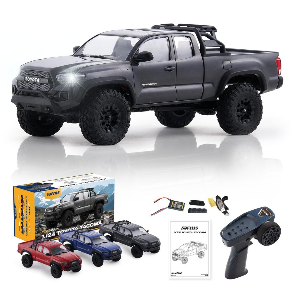 BEEZRC FMS 1/24 RC Crawler FCX24M Tacoma Toyota Official Licensed ABS Hard Body 4WD Off-Road RC Rock Truck,2-Speed Transmission, Hobby Grade Remote Control Car for Adults RTR Grey