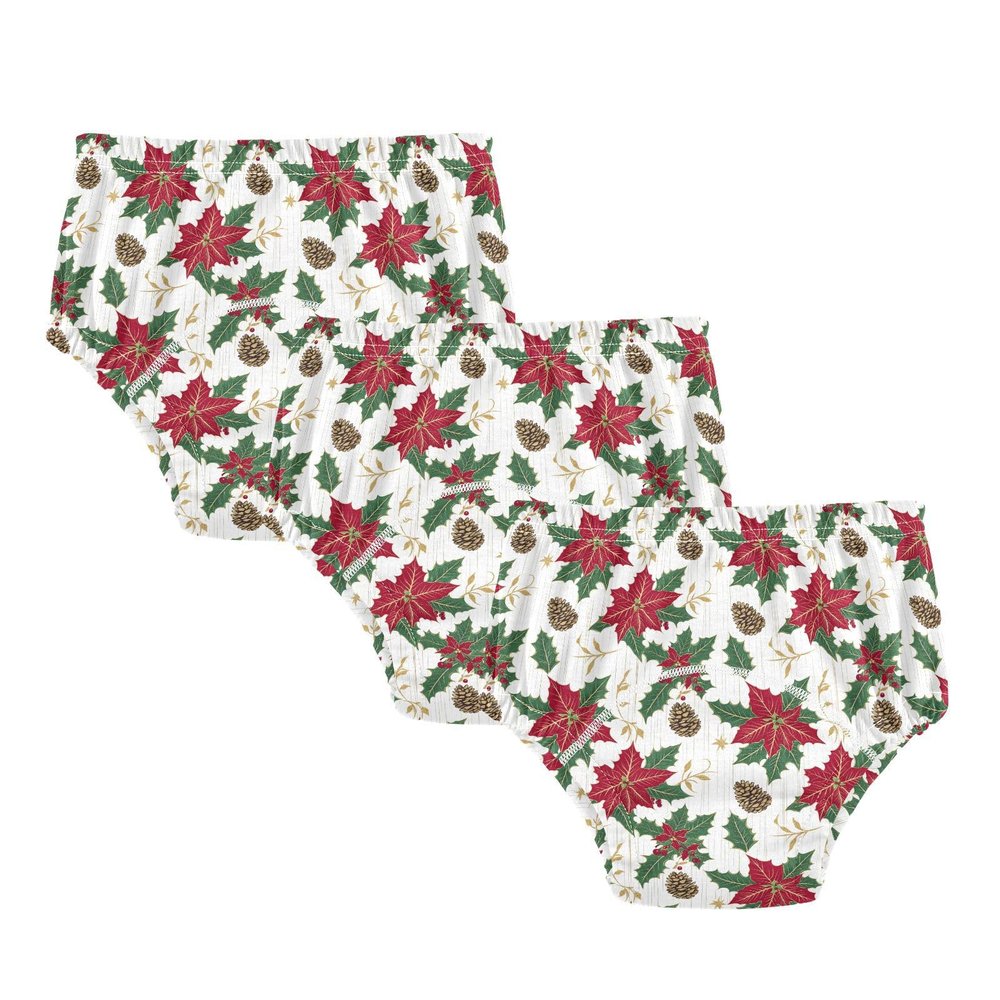Toddler Potty Training Underwear Red Poinsettias Holly Leaves Vintage Cotton Absorbent Toilet Training Pants for Boys Girls 2T-5T