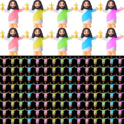 CroBlissful 100 Pcs Little Jesus Figures Glow in The Dark Mini Jesus Figurines Bulk to Hide and Seek Let Your Light Shine Christian Gifts for Easter Party Favors Baptism Sunday School Prizes