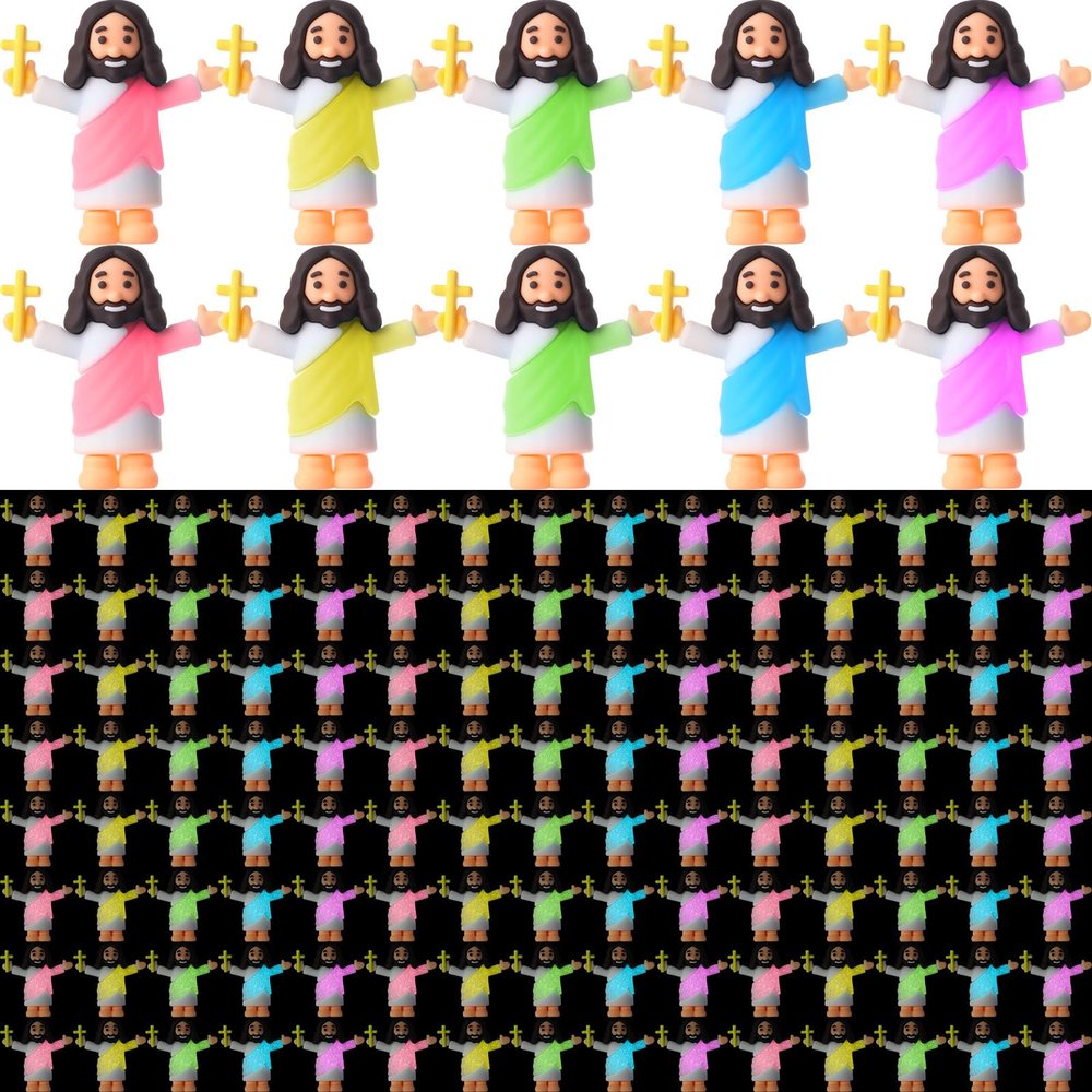 CroBlissful 100 Pcs Little Jesus Figures Glow in The Dark Mini Jesus Figurines Bulk to Hide and Seek Let Your Light Shine Christian Gifts for Easter Party Favors Baptism Sunday School Prizes