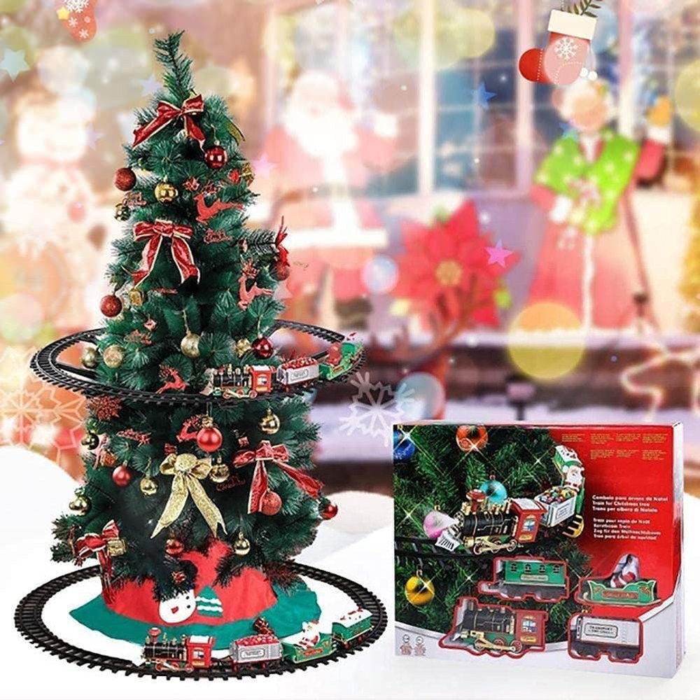 Christmas Train Set with Luxury Track & Glowing Sounds and Lights,Kids Train for Christmas Tree,Electric Xmas Trains Set for Around The Tree Trains Toys for Xmas Home Decoration