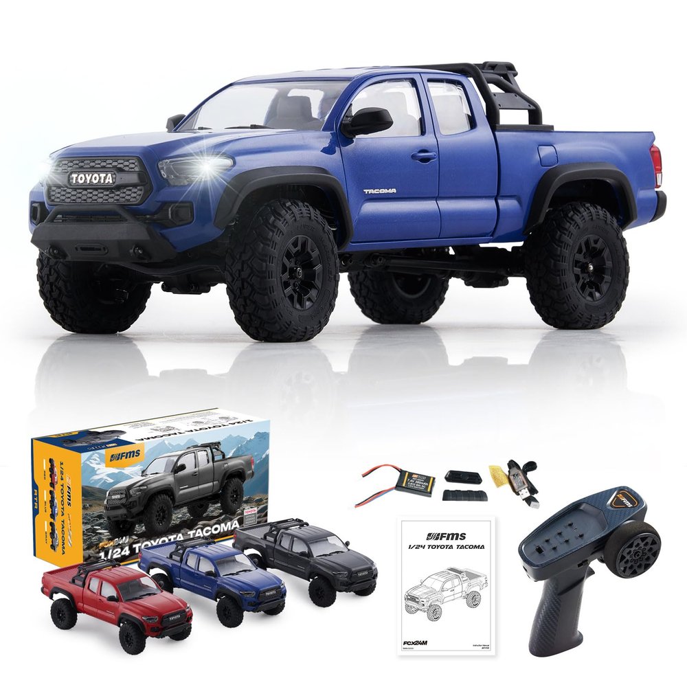 BEEZRC FMS 1/24 RC Crawler FCX24M Tacoma Toyota Official Licensed ABS Hard Body 4WD Off-Road RC Rock Truck,2-Speed Transmission, Hobby Grade Remote Control Car for Adults RTR Blue