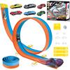 Flexible Race Car Track for Kids, 15 Feet Flex Race Car Track Toy for Toddlers, Compatible with 1/64th Diecast Cars, Portable Rolls Up Portable Racetrack with Strong Suction Cups.(Orange and Blue) view 1