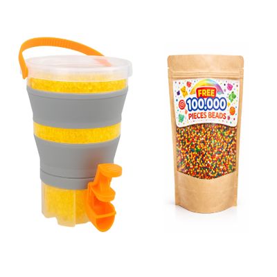 Foldable Ball Blaster Ammo Bucket+100 000 Pieces Bullet, Portable Splatter Blaster Accessories, Gun Ammo Container with Strainer, Large Capacity Tub for 10,000 Bullet, for Ages 14+ (Orange)