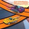 15Ft Flex Race Track for Kids, Black and Orange Double Lane Flexible Race Car Ramp Track with Suction Cups, 6 Cars, DIY Car Track Set Rolls up Portable Racetrack for Toddlers Ages 3-8. view 3