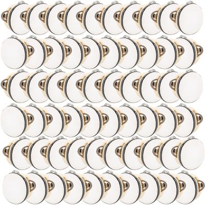 60 Pcs 4 Inch Wood Tambourine Natural Handheld Drums with Metal Bells Percussion Instruments for Wedding Favors Church Celebrations Classroom Party Activities