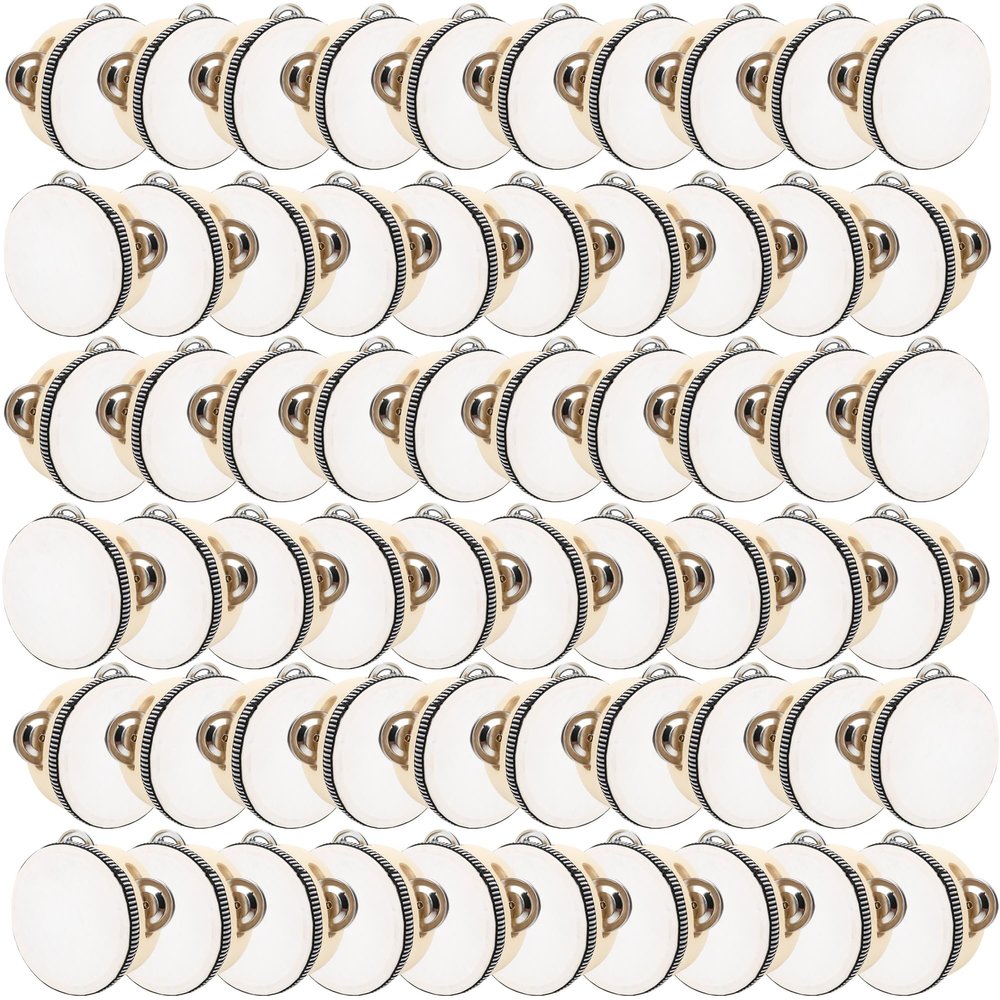 60 Pcs 4 Inch Wood Tambourine Natural Handheld Drums with Metal Bells Percussion Instruments for Wedding Favors Church Celebrations Classroom Party Activities