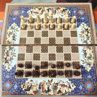 19.7" Handmade Backgammon Chess Set  Traditional Persian Khatam | Luxury Wooden Inlaid Game Board | Gift for Him, Dad, Xmas
