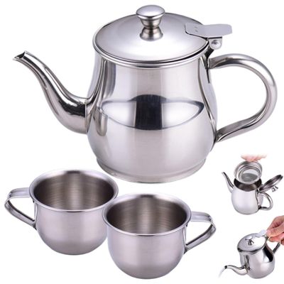 hhhlsl Kids Tea Set Includes Portable 330ml Stainless Steel Long Spout Teapot with Filter Screen and 2 70ml Cups for Children Gifts Tea Set Kids