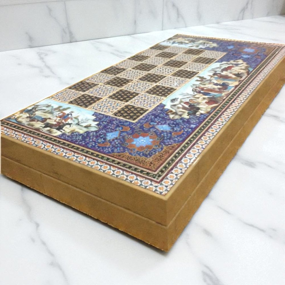 19.7" Handmade Backgammon Chess Set  Traditional Persian Khatam | Luxury Wooden Inlaid Game Board | Gift for Him, Dad, Birthday