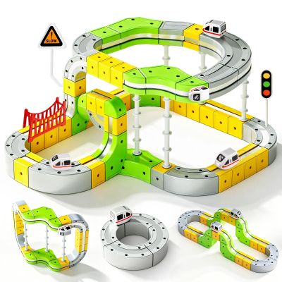Hapray Electric Train Set, Magnetic Train Set for Kids 4-8, Infinity Racer Magnetic Train, Gravity-Defying 3D Race Track & Motorized Car, STEM Track Train Toys Birthday Gift for Boys Girls 87pcs