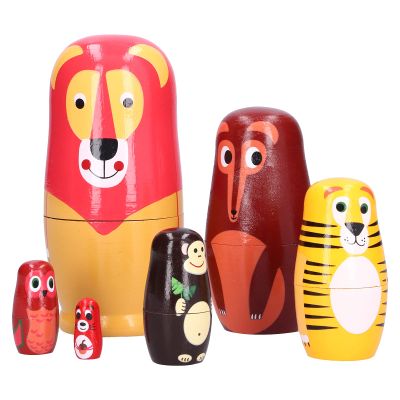 Eujgoov 6 Pack Nesting Dolls Handmade Wooden Easter Eggs Toys Forest Animal Pattern Kids Toy Home Decoration Halloween Christmas Birthday Gift