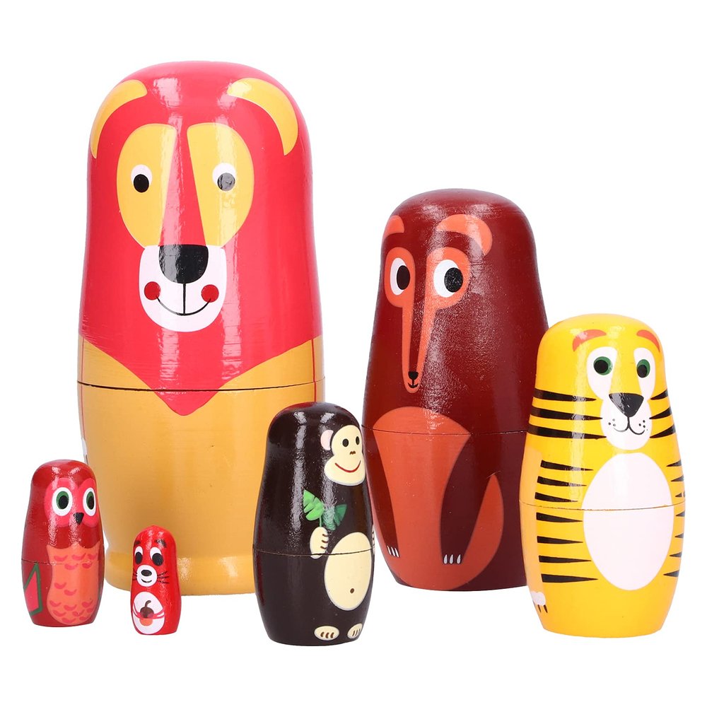 Eujgoov 6 Pack Nesting Dolls Handmade Wooden Easter Eggs Toys Forest Animal Pattern Kids Toy Home Decoration Halloween Christmas Birthday Gift