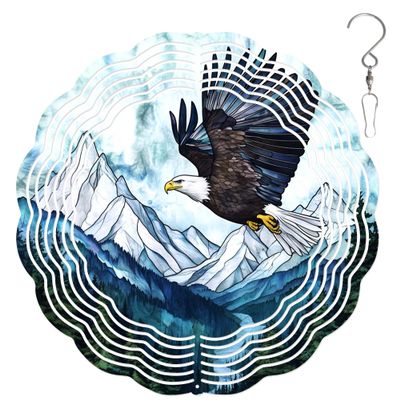 10-Inch Metal Wind Spinner Bald Eagle 3D Bird Wind Spinner, Unique Metal Hanging Kinetic Wind Sculpture Ornament Gifts for Women Yard Art Garden Patio Lawn Indoor Outdoor Decor (1)