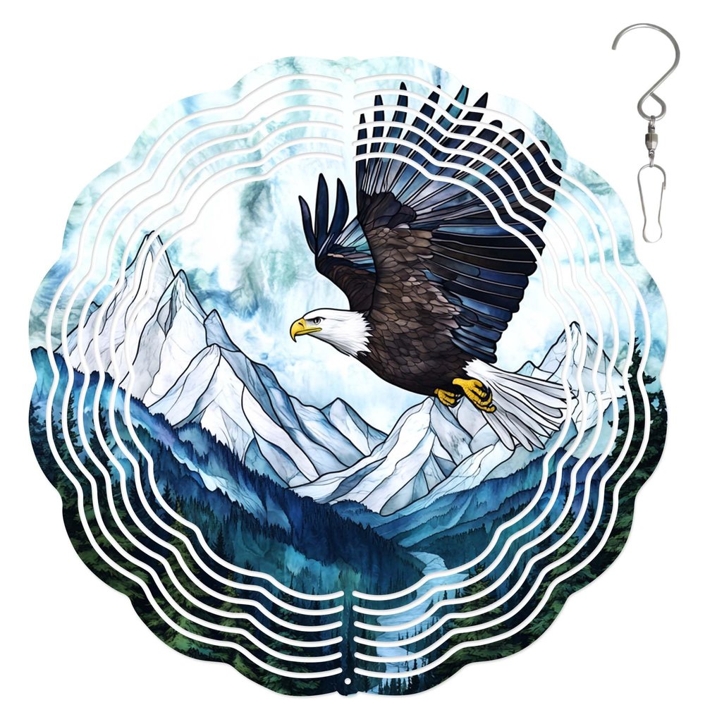 10-Inch Metal Wind Spinner Bald Eagle 3D Bird Wind Spinner, Unique Metal Hanging Kinetic Wind Sculpture Ornament Gifts for Women Yard Art Garden Patio Lawn Indoor Outdoor Decor (1)