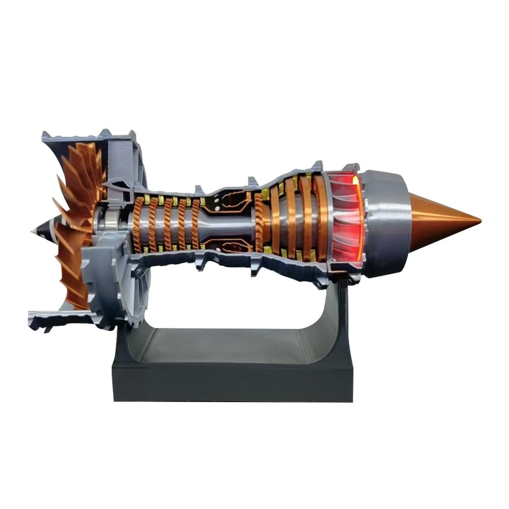 3D Printed Turbofan Engine Model Kit, Simulated Functional Jet Engine That Works, DIY TR900 Aerospace Science Assembly Model, Physics STEM Puzzle for Adults & Teens 16+ (Brass Color)