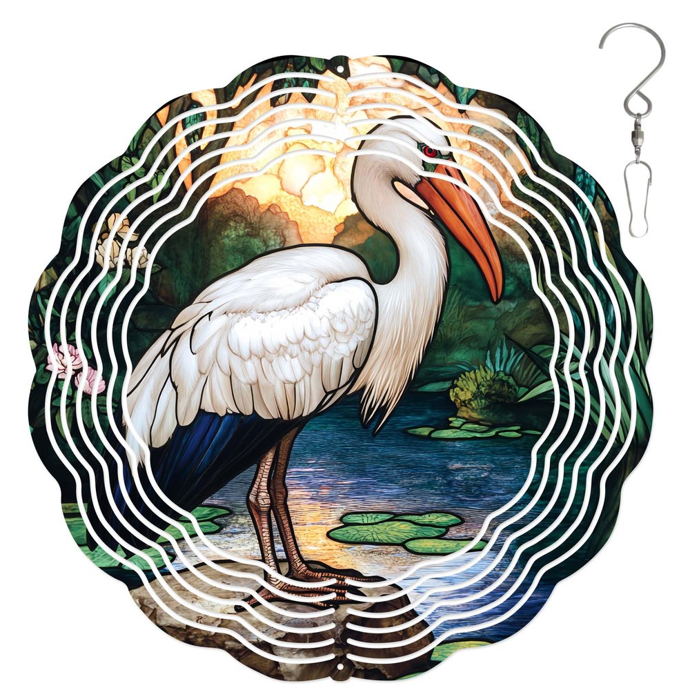 10-Inch Metal Wind Spinner Painted Stork 3D Bird Wind Spinner, Unique Metal Hanging Kinetic Wind Sculpture Ornament Gifts for Women Yard Art Garden Patio Lawn Indoor Outdoor Decor (1)