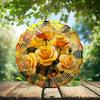 10-Inch Metal Wind Spinner Golden-Yellow Roses 3D Floral Wind Spinner, Unique Metal Hanging Kinetic Wind Sculpture Ornament Gifts for Women Yard Art Garden Patio Lawn Indoor Outdoor Decor view 2