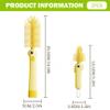 2PCS Baby Bottle Brush with 360 Silcone Head for Cleaning, Dinosaur Themed 2-Size Compact Travel Brush for Bottles, Sippy Cups & Mugs, Yellow.. view 2