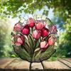 10-Inch Metal Wind Spinner Deep-red Tulips 3D Floral Wind Spinner, Unique Metal Hanging Kinetic Wind Sculpture Ornament Gifts for Women Yard Art Garden Patio Lawn Indoor Outdoor Decor view 2