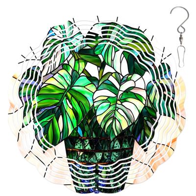 10-Inch Metal Wind Spinner Potted Monstera 3D Plant Wind Spinner, Unique Metal Hanging Kinetic Wind Sculpture Ornament Gifts for Women Yard Art Garden Patio Lawn Indoor Outdoor Decor