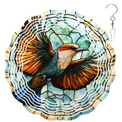 10-Inch Metal Wind Spinner European Roller 3D Bird Wind Spinner, Unique Metal Hanging Kinetic Wind Sculpture Ornament Gifts for Women Yard Art Garden Patio Lawn Indoor Outdoor Decor