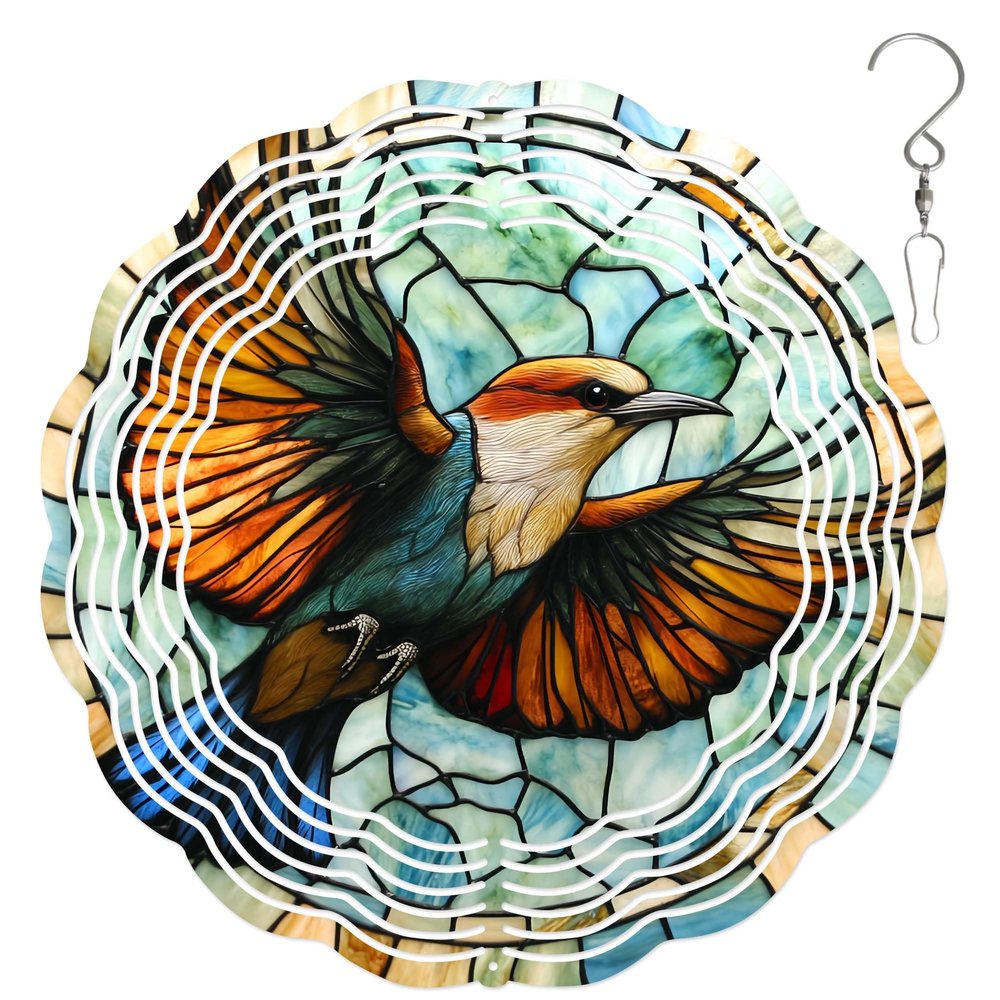 10-Inch Metal Wind Spinner European Roller 3D Bird Wind Spinner, Unique Metal Hanging Kinetic Wind Sculpture Ornament Gifts for Women Yard Art Garden Patio Lawn Indoor Outdoor Decor